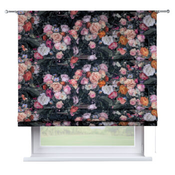 Rímska roleta Torino, farebné kvety na tmavom pozadí, Gardenia, 161-02
