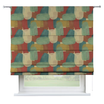 Rímska roleta Torino, geometryczne wzory w czerwono-zielonej kolorystyce, Vintage 70's, 143-75