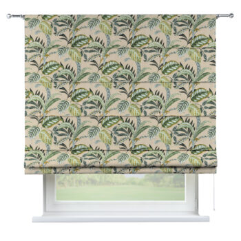 Rímska roleta Torino, olivovozelené kvety na ľanovom podklade, Tropical Island, 142-96