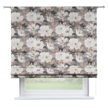 Rímska roleta Torino, svetlé kvety na sivom podklade so svetlo ružovou a béžovou, Gardenia, 142-13