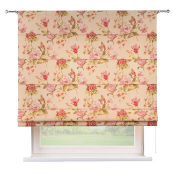 Rímska roleta Torino, výrazný vzor ružovozelené kvety na ľanovom podklade , Londres, 143-87