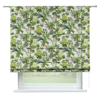 Rímska roleta Torino, zeleno - červené rastliny na bielom podklade, Tropical Island, 143-69