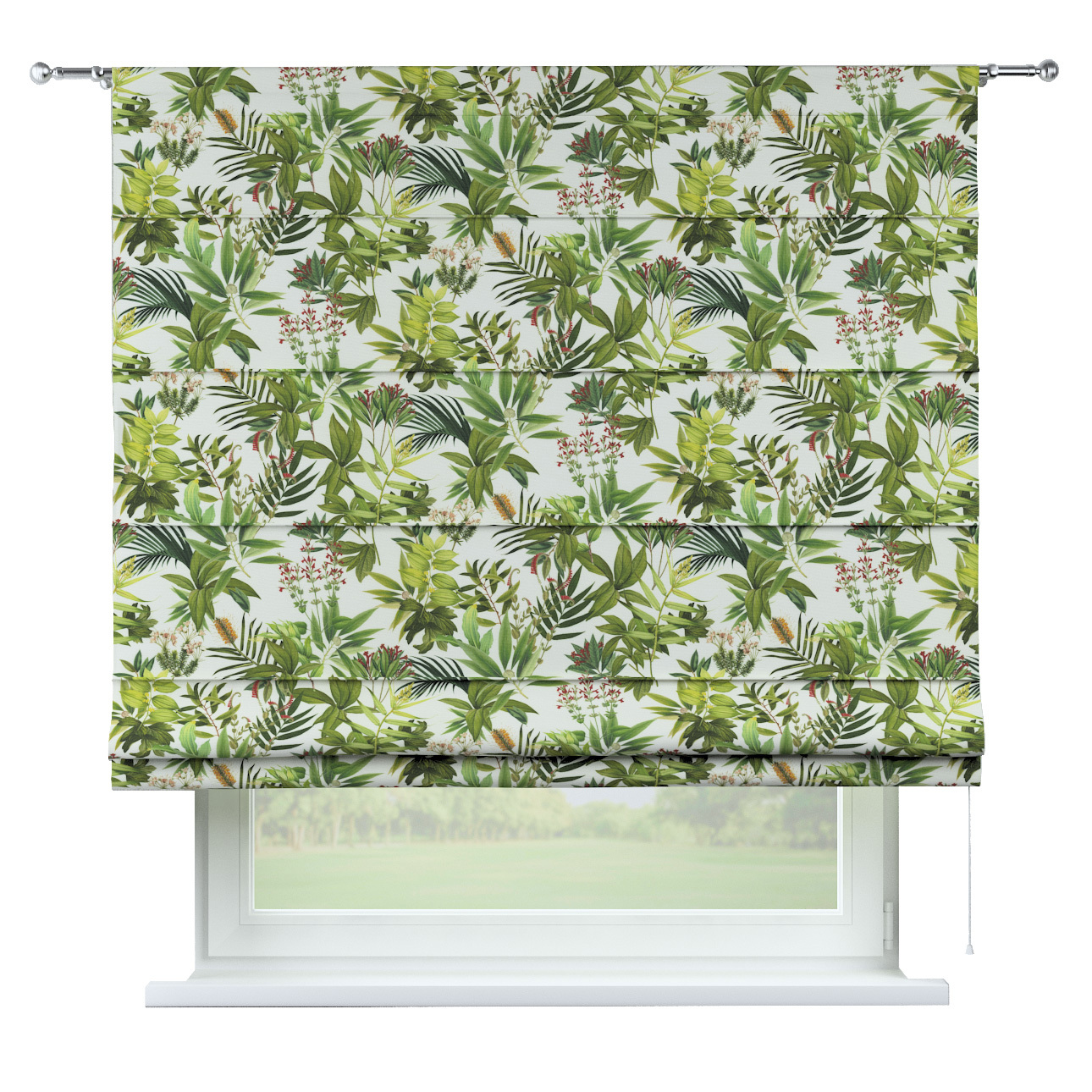 Rímska roleta Torino, zeleno - červené rastliny na bielom podklade, Tropical Island, 143-69 Rímska roleta Torino, zeleno - červené rastliny na bielom podklade, Tropical Island, 143-69
