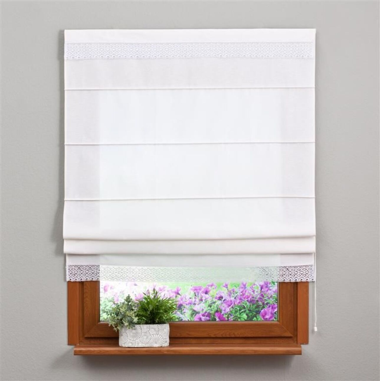 Rímska roleta s bielou krajkou, biela, Loneta, 133-02 Rímska roleta s bielou krajkou, biela, Loneta, 133-02