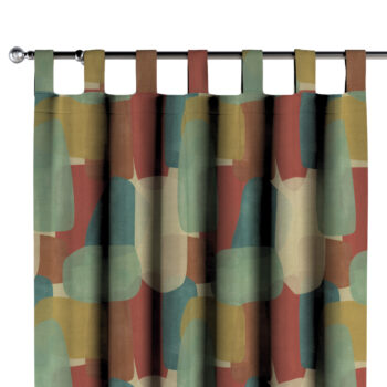 Záves na pútkach, geometryczne wzory w czerwono-zielonej kolorystyce, Vintage 70's, 143-75