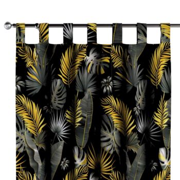 Záves na pútkach, grå-guld blade på en sort baggrund, Velvet, 185-81