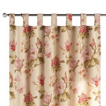 Záves na pútkach, výrazný vzor ružovozelené kvety na ľanovom podklade , Londres, 143-87