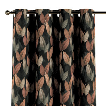 Záves s kolieskami, borskyňovo - hnedé listy na čiernom pozadí, Abigail, 143-21