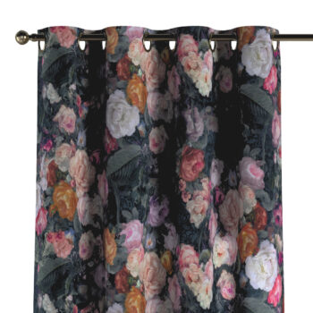 Záves s kolieskami, farebné kvety na tmavom pozadí, Gardenia, 161-02