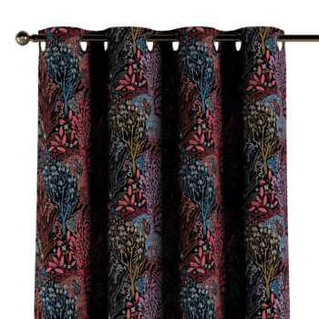 Záves s kolieskami, farebný kvetinový motív na čiernom pozadí, Intenso Premium, 144-26