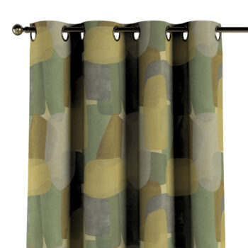 Záves s kolieskami, geometrické vzory v zeleno - hnedých farbách, Vintage 70's, 143-72