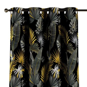 Záves s kolieskami, grå-guld blade på en sort baggrund, Velvet, 185-81