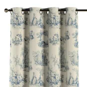 Záves s kolieskami, modrý vzor na svetlobéžovom podklade, Avinon, 132-66