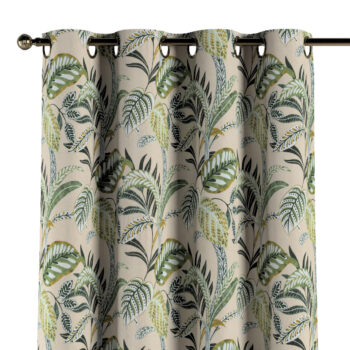 Záves s kolieskami, olivovozelené kvety na ľanovom podklade, Tropical Island, 142-96