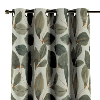 Záves s kolieskami, pomarančovo - hnedé listy na sivom plátne, Abigail, 143-17