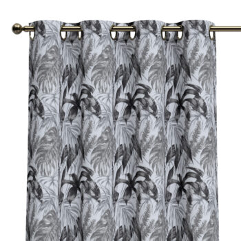 Záves s kolieskami, šedo - čierne listy na bielom pozadí, Výpredaj, 151-96