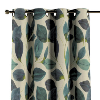 Záves s kolieskami, smaragdovo - zelené listy s fialovým nádychom na plátne, Abigail, 143-15
