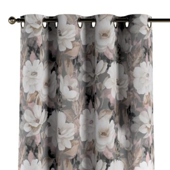 Záves s kolieskami, svetlé kvety na sivom podklade so svetlo ružovou a béžovou, Gardenia, 142-13