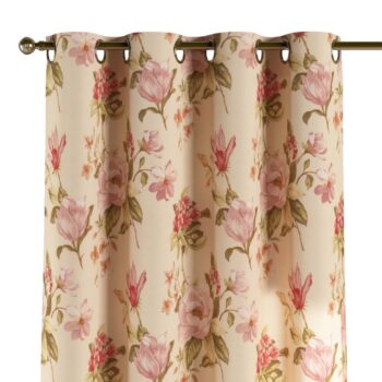 Záves s kolieskami, výrazný vzor ružovozelené kvety na ľanovom podklade , Londres, 143-87