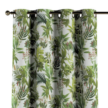 Záves s kolieskami, zeleno - červené rastliny na bielom podklade, Tropical Island, 143-69