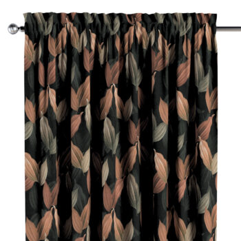 Záves s tunelom a volánom, borskyňovo - hnedé listy na čiernom pozadí, Abigail, 143-21