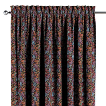 Záves s tunelom a volánom, farebné kvety na čiernom pozadí, Intenso Premium, 144-32