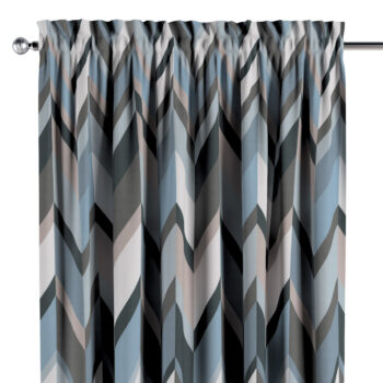 Záves s tunelom a volánom, geometrické vzory v modrej a béžovej farbe, Vintage 70's, 143-54