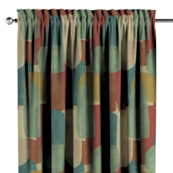 Záves s tunelom a volánom, geometryczne wzory w czerwono-zielonej kolorystyce, Vintage 70's, 143-75