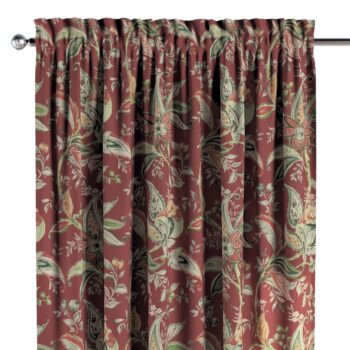 Záves s tunelom a volánom, kvetinové vzory na pozadí z tehlovo-červenom podklade, Gardenia, 142-12