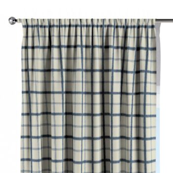 Záves s tunelom a volánom, modré káro na svetlobéžoom podklade, Avinon, 131-66