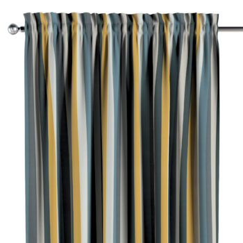 Záves s tunelom a volánom, pásy v odtieňoch žlto-hnedo-modrých farbách, Vintage 70's, 143-59