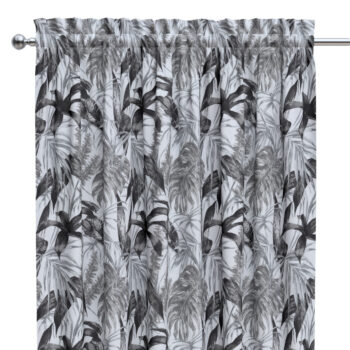 Záves s tunelom a volánom, šedo - čierne listy na bielom pozadí, Výpredaj, 151-96
