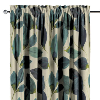 Záves s tunelom a volánom, smaragdovo - zelené listy s fialovým nádychom na plátne, Abigail, 143-15