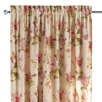 Záves s tunelom a volánom, výrazný vzor ružovozelené kvety na ľanovom podklade , Londres, 143-87
