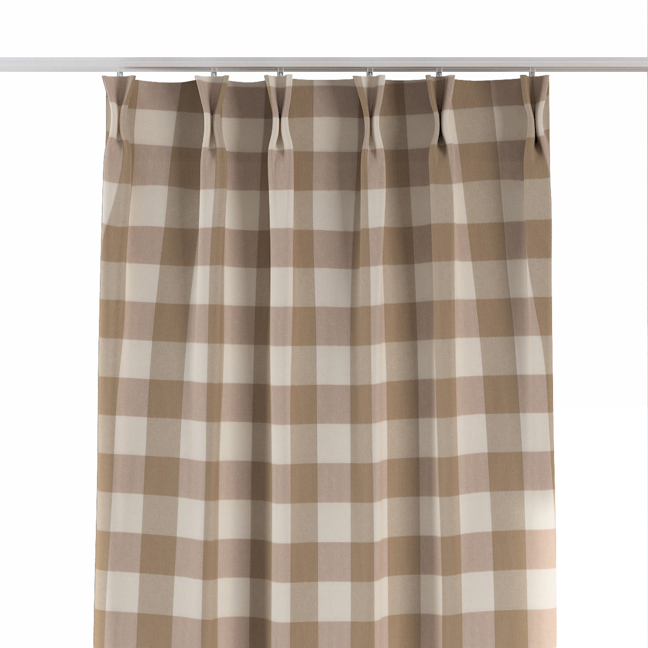 Záves so systémom FLEX (dvojité spony flex), béžovo-biele veľké káro, Quadro, 136-08 Záves so systémom FLEX (dvojité spony flex), béžovo-biele veľké káro, Quadro, 136-08