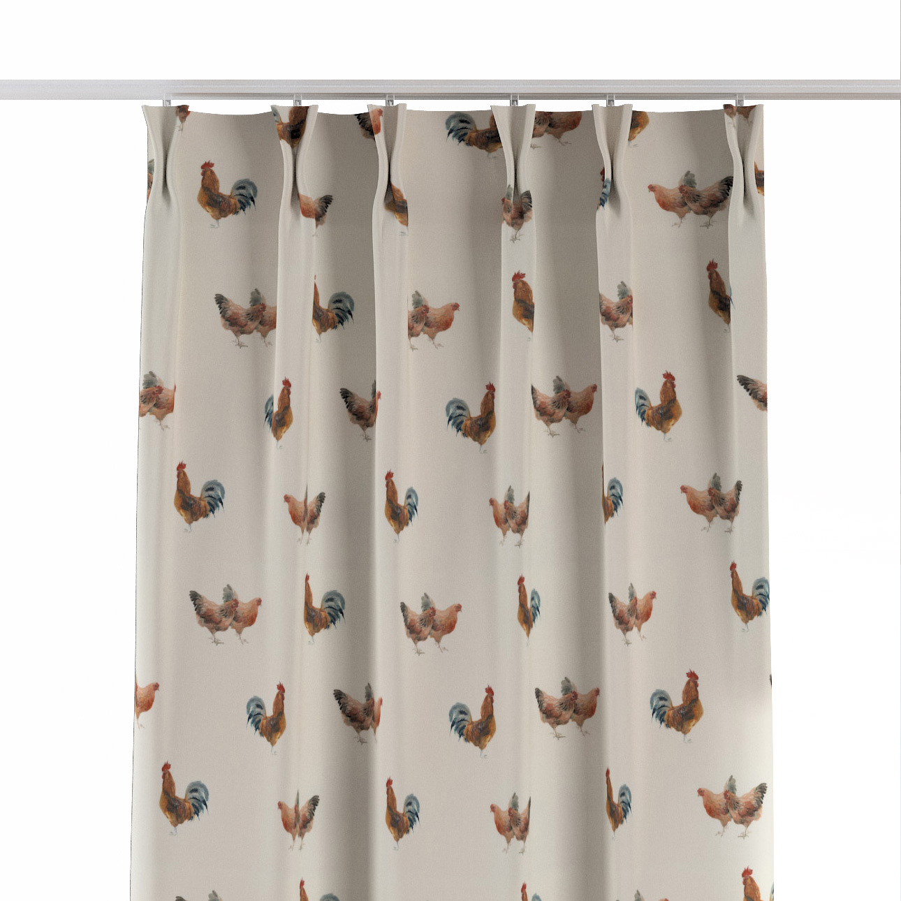 Záves so systémom FLEX (dvojité spony flex), hnedé kohúty na krémovom podklade, Flowers, 141-80 Záves so systémom FLEX (dvojité spony flex), hnedé kohúty na krémovom podklade, Flowers, 141-80