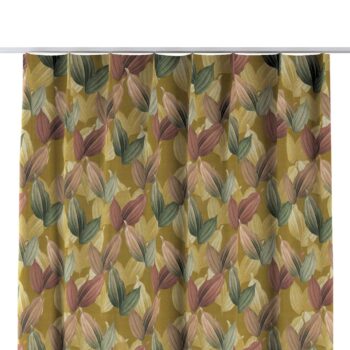 Záves so systémom FLEX (jednoduché spony flex), farebné lístie na horčicovom podklade, Abigail, 143-22