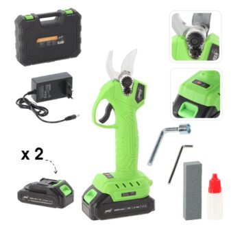 Akumulátorové nožnice na strihanie konárov s 2 batériami a nabíjačkou