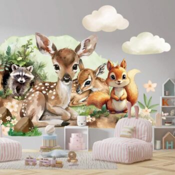 Akvarelová nálepka – lesné zvieratká Šírka: 100 cm | Dĺžka: 200 cm