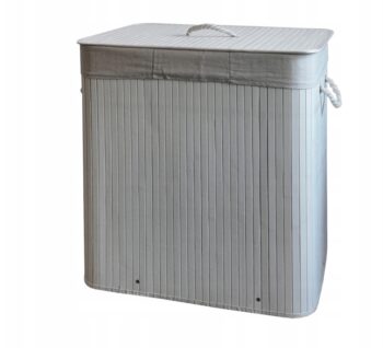 Bambusový kôš na bielizeň – 3 komory, 150 l biela