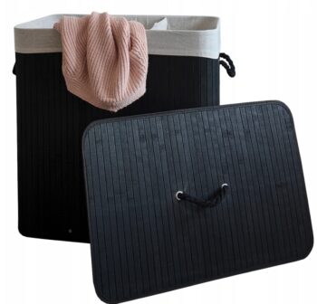 Bambusový kôš na bielizeň – 3 komory, 150 l sivá