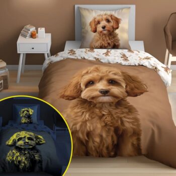 Bavlnená posteľná bielizeň pre deti svietiaca v tme -  Roztomilý psík Šírka: 140 cm | Dĺžka: 200 cm