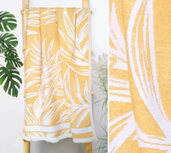 Bavlnený uterák so strapcami - žltý so vzorom Šírka: 90 cm | Dĺžka: 180 cm