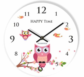 Biele nástenné detské hodiny s obrázkom