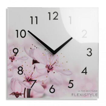 Dekoračné sklenené hodiny 30 cm s motívom kvitnúcich kvetov