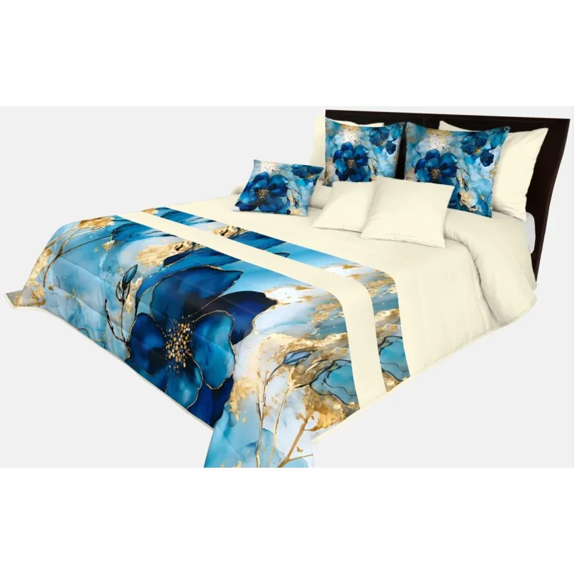 Dekoračný prehoz s výraznými modrými kvetmi Šírka: 200 cm | Dĺžka: 220 cm Dekoračný prehoz s výraznými modrými kvetmi Šírka: 200 cm | Dĺžka: 220 cm