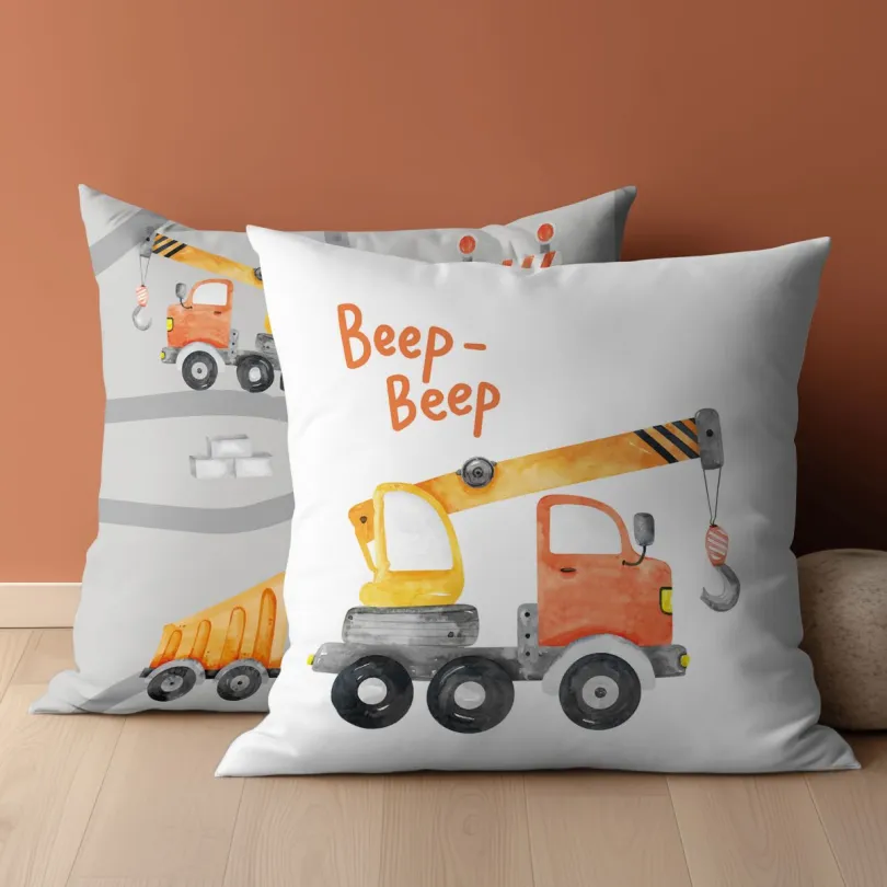 Detská bavlnená obliečka na vankúš so stavebnými strojmi - obojstranná Šírka: 40 cm | Dĺžka: 40 cm Detská bavlnená obliečka na vankúš so stavebnými strojmi - obojstranná Šírka: 40 cm | Dĺžka: 40 cm