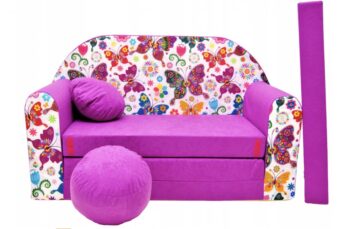 Detská ružová pohovka 98 x 170 cm Motýle