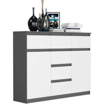 Dizajnová komoda S-62D s čistými líniami - rôzne farebné prevedenia antracit mix biela