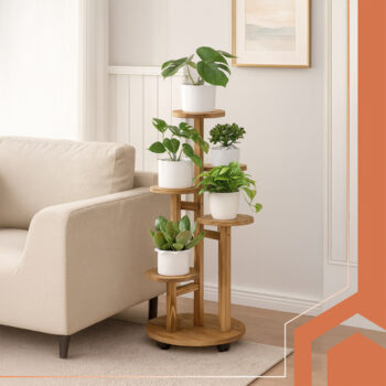 Drevený stojan na kvety –  6-poschodový s kolieskami